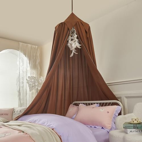 Ricemru Groß Betthimmel Baby Blickdicht Jungen Coffee Braun Babybett Kinderbett Baldachin Rund Hängende Kinder Moskitonetz Insektenschutz Schlafzimmer 400cm