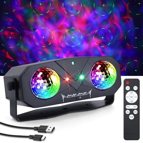 Lampe de Scène 5 en 1, Gomifie Lumière Disco avec 4 Modes pour Différents Scènes, Boule Disco Contrôlée par Musique avec Télécommande et Stroboscope, Lumière Soirée 2M USB pour Halloween, Noël, Fête