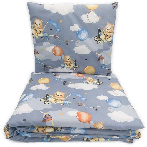 Baby Comfort Bettwäsche Set Bettbezug 100x135 cm + Kissenbezug 40x60 cm Teddybär im Flugzeug