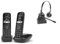 Cleyver - 2 x Téléphones AS690 DECT, sans Fil, Noir et Casque Duo ODHW15, Longue Portée, 2 Ecouteurs