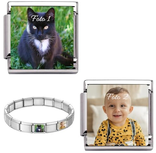 2Burned 2x Italienisches Personalisiertes Foto Charms und Armband 9 mm Schmuck Personalisiertes Geschenk, fügen Sie Edelstahl Benutzerdefiniertes Bild