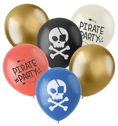 Folat 27474 Piraten Deko Kinder Geburtstag - Latexballons - Pirate Party - 33 cm - 6 Stück - Luftballons für Piratenparty Mädchen Junge