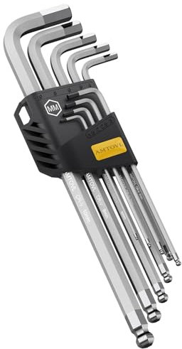 AMTOVL Hex Key Set, 9PCS S2 Steel Magnetic Allen Wrench Set, Metric Allen Key Set Extra Long with Ball End Metric 1.5-10mm
