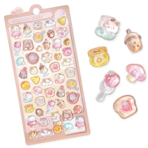 BYETOCE Cartoon Thick Puffy Stickers Cute 3D Animal Brown Hamster & Desserts Soft Stickers Reusable Fuzzy Tiny Patch for Scrapbooks Planner Journals Laptops Phone Case DIY