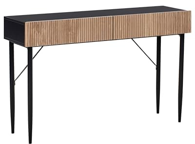 Beliani Moderner Konsolentisch 2 Schubladen Naturfarbene Esche Gerippte Front MDF Schwarz Blythe