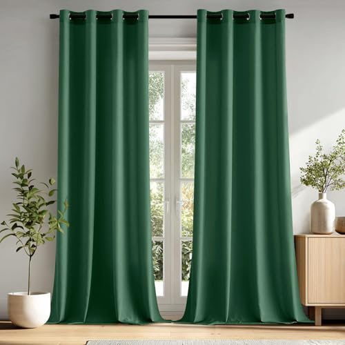 MIULEE Gardinen Voile Vorhänge mit Ösen 2er Smaragdgrün 140x245cm | Halbtransparente leichte Voile Vorhänge mit Metall Ösen, lichtdurchlässig, modern für Wohn- und Schlafzimmer