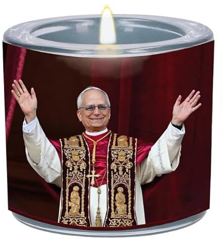 Windlicht aus Glas - Papst Leo XIV: LichtMoment | Edles Teelichtglas mit Papst-Motiv - Hochwertiges Glaswindlicht für stimmungsvolle Momente - Klassisches Design in Weiß