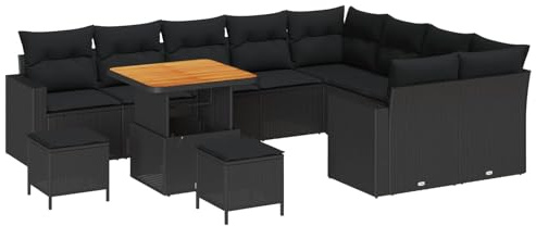 vidaXL 12-teiliges Garten-Sofa-Set mit Kissen in Schwarz aus Poly-Rattan. Stylisches Set für 6 Personen, wasserdicht und wetterfest – perfekt für Terrasse, Garten oder Lounge-Bereich.