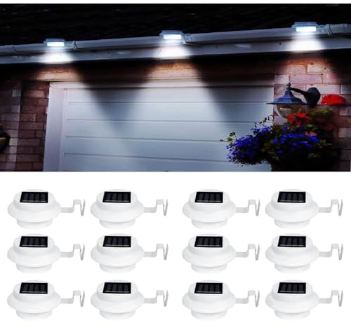 Kjzeex Dachrinnen Solarleuchten, Solarlampen für Außen mit verstellbarer Halterung, Wasserdichte Zaun-Wandleuchte für Garten, Wand, Hof (weiß) [6 Stück] (white 12 pcs)