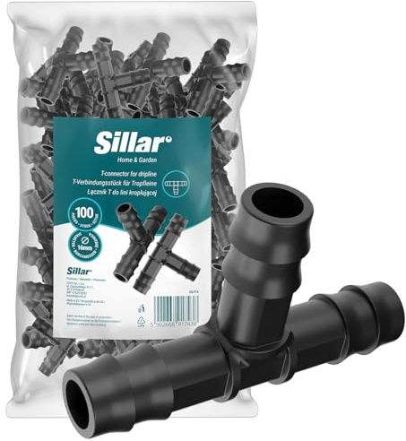 Sillar 100x T-Steckverbinder 16 mm für Tropfbewässerung – Steckverbinder für Tropfschlauch & PE-Rohr – Verbinder zur Gartenbewässerung, robust & UV-beständig