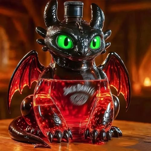 YDZYFFS 300ML Whiskey Decanter Wine Bottles Art Statue Figurine - Whiskey Wine Bottle Dragon Shaped, 3D Novelty Glass Whiskey Decanter, Animal Theme Empty Wine Bottles For Storing Spirits(E)