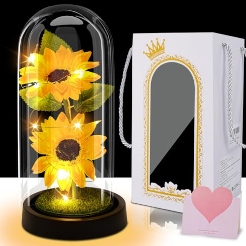 LuJasi Ewige Sonnenblume,Infinity Sonnenblume im Glas, Konservierte für Frauen Mutter Ehefrau Oma Weihnachten Geburtstag Valentinstag