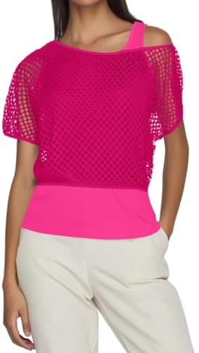 T-Shirt en Maille pour Femme Tenue des AnnéEs 80 pour Le Carnaval FêTe à ThèMe Haut en Maille Haut D'éTé Tee Shirt Fluo Femme