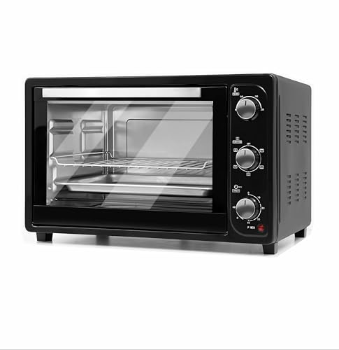 EMPOTEC Forno Elettrico Ventilato 35 Litri Doppio Vetro 230° Timer Termostato 1500W Cottura Superiore Inferiore Combinata + Ventilata Griglia Acciaio e Leccarda 50x38x31cm