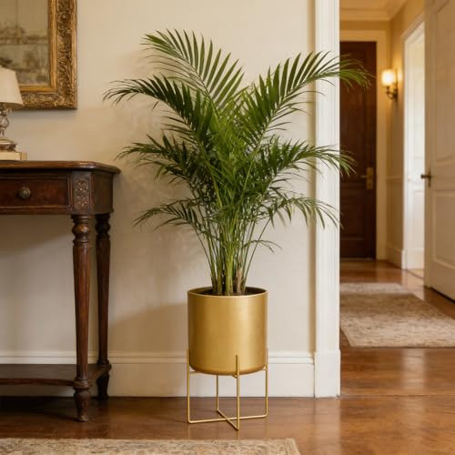 Gold Plant Stand with Pot, Fashion Light Luxury Flower Floor Type, Shelf Metal Planter, Succulent Shelf Metal Planter Indoor Home (Gold)