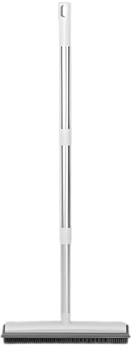 Deskium Brosse de nettoyage pour poils d'animaux, raclette réglable de 127 cm, balai en silicone blanc, pour carrelage et moquette, tête de brosse de 30,5 cm