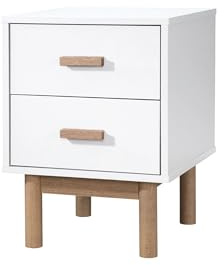 Melanie Nachttisch Weiß/Eicheoptik, 40 x 44 x 55 cm, Nachtkommode mit 2 Schubladen, moderner Beistelltisch aus MDF und Holzwerkstoff für Schlafzimmer und Wohnbereich