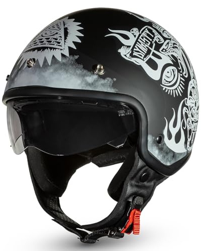 CRUIZER Casco Jet moto Scooter Dinasty visiera sole a scomparsa Nero Opaco