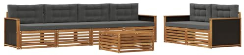 vidaXL Outdoor-Sofagarnitur 7 pcs Natur und Anthrazit Polyester, Garten-Lounge, modernes Outdoor-Sofa, modulares Set für Terrasse, Bequeme Sitzmöbel