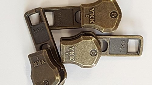DK Collection 3 Stück YKK Reißverschluss- Metall Schieber robust für Leder No.8 altmessing*