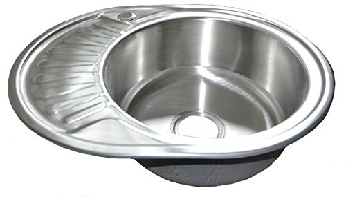 warenplus* Fregadero de acero inoxidable 304, grande, redondo, con estante incluido, organizador de desagüe, 57 x 45 cm, 1 pila