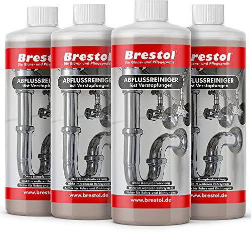 Brestol Abflussreiniger 4x 1000 ml - Rohrreiniger flüssiger Abflussreiniger Abflussfrei Haar-weg Siphonreiniger gegen Rohrverstopfung im Rohrsystem schonend für Dichtungen & ohne Dampfentwicklung