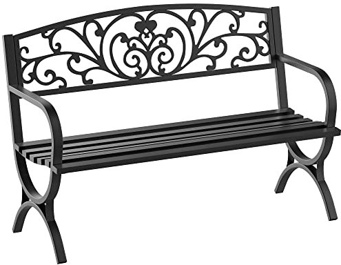 Outsunny 2 Seater Metal Garden Bench Park Porch Chair Patio Black