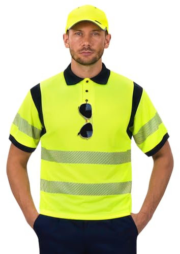 AYKRM High Vis Visibility Short Sleeve Polo T Shirt hi vis t Shirts Hi Vis High Viz Visibility Short Sleeve Safety Work hi vis t Shirt (Yellow, L)