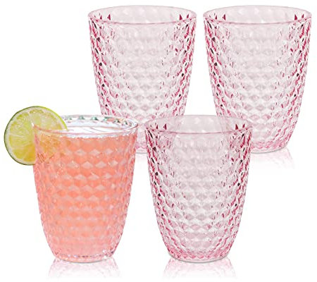 BELLAFORTE Shatterproof Tritan Plastic Short Tumbler, Set of 4, 12 oz - Laguna Beach Drinking Glasses - Unbreakable Glasses for Indoor and Outdoor Use - BPA Free - Pink