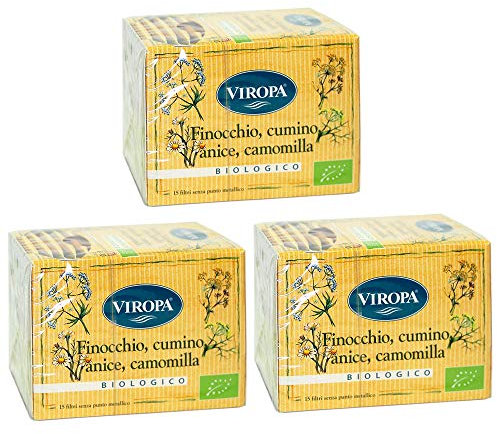 Viropa - 3x Infuso di Finocchio, Cumino, Anice, Camomilla - 15 Filtri - Tisane ed Infusi in Filtro + 2 Tisane Funzionali in OMAGGIO