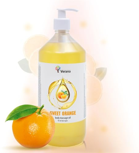 Verana Aceite de Masaje Naranja Dulce, Natural, Para el Cuerpo, Todo tipo de Pieles, Masaje Nutritivo, Antiestrés, Anticelulítico, Aromaterapia (1L)