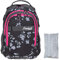 Elephant Schulrucksack Hero Signature Rucksack Schultasche Schulmappe Daypack Mädchen mit Regenhülle +r (Grey Flower (Grau/Pink Zip))