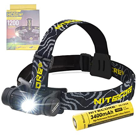 Nitecore HC60 V2 Linterna frontal LED recargable - USB C - 1200 lúmenes - Linterna frontal impermeable IPX7