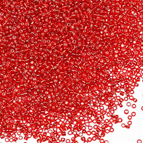 Bulk 2mm Red Seed Beads for Jewelry Making 110 Grams About 9800pcs,12/0 Glass Craft for Making Earrings, Bracelets, Pendants, Waist Jewelry, DIY Handmade Seed Beads(Red)