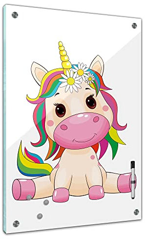 Bilderdepot24 Memoboard 40 x 60 cm | Kindermotiv | Einhorn| abwaschbare Glas-Magnettafel mit Halterung Magneten Stift | 1330b