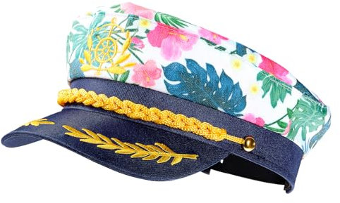 KESYOO Admiral Kapitänsmützen Rosa Blume Matrosen Kostüm Kappe Verstellbar Hut Marine Cap Hut für Damen Herren