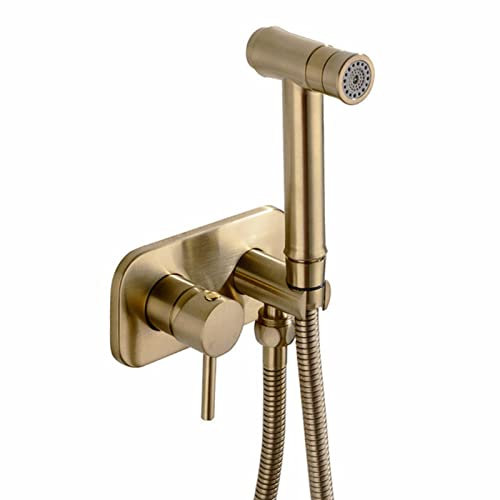 WPHH Pulvérisateur De Bidet À Main, Kit De Pulvérisateur De Toilettes À Double Fonction en Laiton, Kit Bidet WC avec Douchette Mural, Robinet De Bidet avec Eau Chaude Et Froide,Brushed Gold