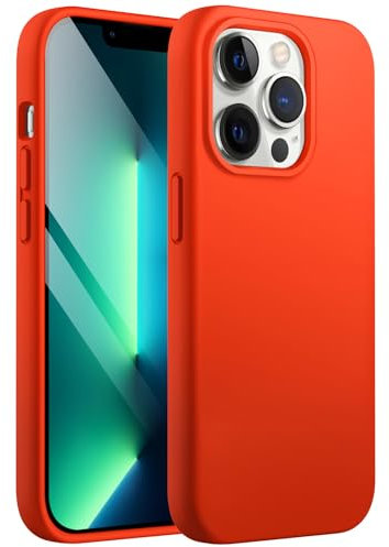 JETech Coque en Silicone pour iPhone 13 Pro Max 6,7 Pouces, étui de Protection Complète du Corps au Toucher Soyeux, Housse Doublure Douce en Tissu Microfibre, Anti-Chocs (Orange Curcuma)