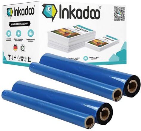 Inkadoo Kompatibel Thermorolle für Brother PC72RF (2 Stück) für Fax T102 T 102 104 T104 T-104 106 T106 T72 T78 92 T92 T98 V1 Thermotransferrollen Schwarz