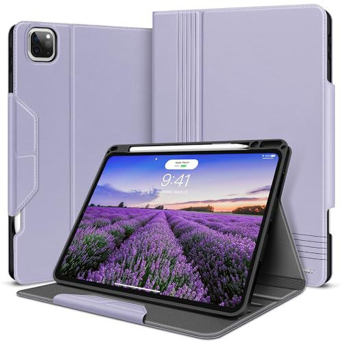 HOLIMET iPad Pro 11 Hülle 2022/2021/2020 mit Stifthalter, PU Leder Schutzhülle TPU-Rücken Stoßfest Auto Schlaf/Wach Unterstützung Stift Kabelloses Aufladen Cover für iPad Pro 11 Zoll 4/3/2. Gen (Lila)
