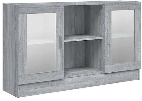 vidaXL Vitrina Consola Cajón Estante Bufé Aparador Armario Soporte Almacenaje Habitación Cocina Salón Madera Contrachapada Gris Sonoma