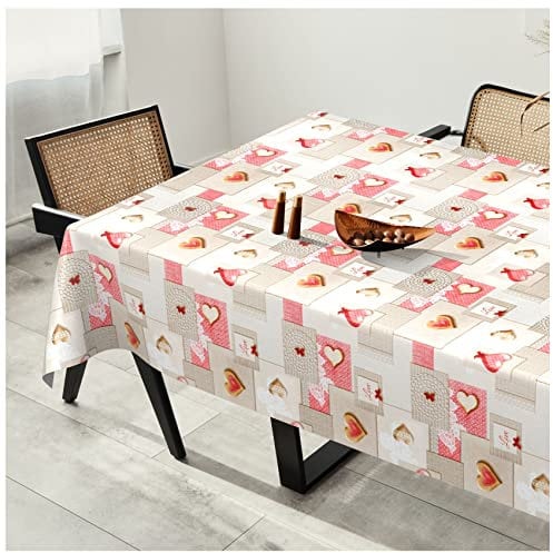 Wachstuchtischdecke Wachstuch Tischdecke abwaschbar Wachstischdecke Plastik-Tischdecken Glatt 100x140cm Schnittkante Patchwork Herz Rosa Grau