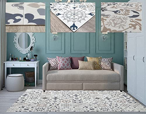 Tadi & Imperio1979 Alfombra vinílica hidráulica de baldosas Multicolor para Cocina, Pasillo, Aseo, dormitorios con revés PVC Antideslizante.