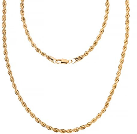 THE BLING KING 5mm Gold Rope Chain Necklace Classic, Luxury and Smooth Finish 18K Real Gold Plated Jewellery Necklace for Men, Women, and Teens (Length: 24 Inches)