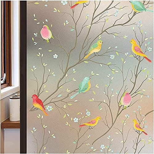 Lifetree Stained Glass Window Film Privacy Film for Glass Windows Decorative Non Adhesive Static Cling Vinly Anti UV Bird Patterned for Bathroom and Door (Frosted, 89 * 200cm)