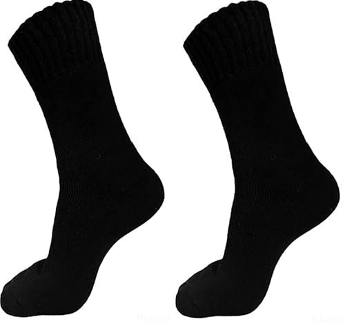 CHAAL® 2 Men's Merino Wool Thick Heavy-Duty Black socks for winter soft warm comfortable outdoor walking hiking trekking sports thermal crew sock 2.4 TOG (Size 6-11) Black
