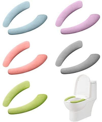 NINVVS 5 Pairs of Toilet Seat Cushions, Toilet Seat Cover Pads, Toilet Seat Cushion Stickers, Stick-on Toilet Gaskets, Household Toilet Stickers, Washable and Reusable Toilet Seat Covers, 5 Colors