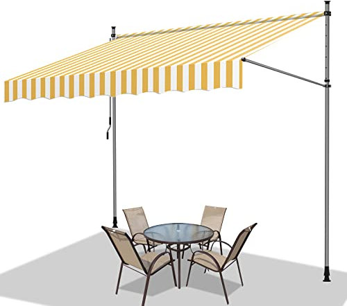 Vigevee Klemmmarkise, 300x120cm Balkonmarkise ohne Bohren mit Handkurbel Balkon, Markise Einziehbar aus Polyester,UV-beständig Wasserabweisend, Sonnenschutz, Einfache Montage,Orange und Weiß