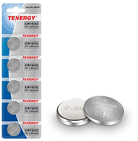 Tenergy CR1632 3V Lithium Button Cell, for Watches, Key Fobs, Calculators, Medical Devices, and More, 5 Count (Pack of 1)