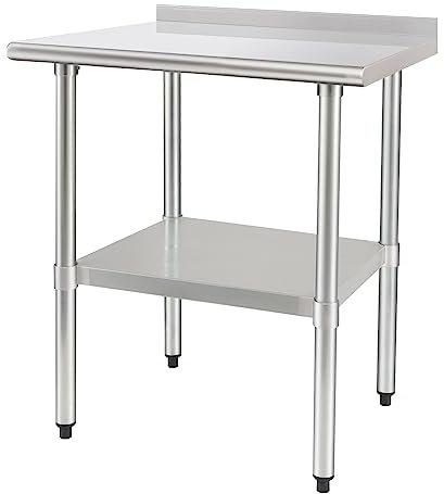 HARDURA Edelstahl Tisch Lebensmittelzubereitung Arbeitstische 61×91cm Heavy Duty Commercial mit Unterboden und Backsplash für Restaurant Küche Haus und Hotel